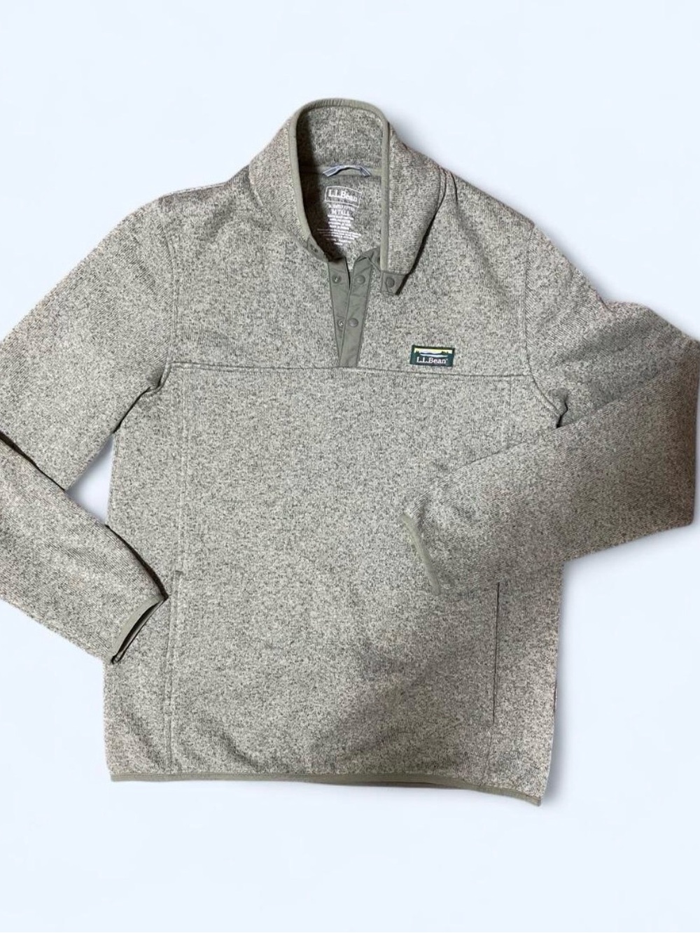 L.L. Bean Men's Heathered Olive Quarter-Snap Crewneck Sweater